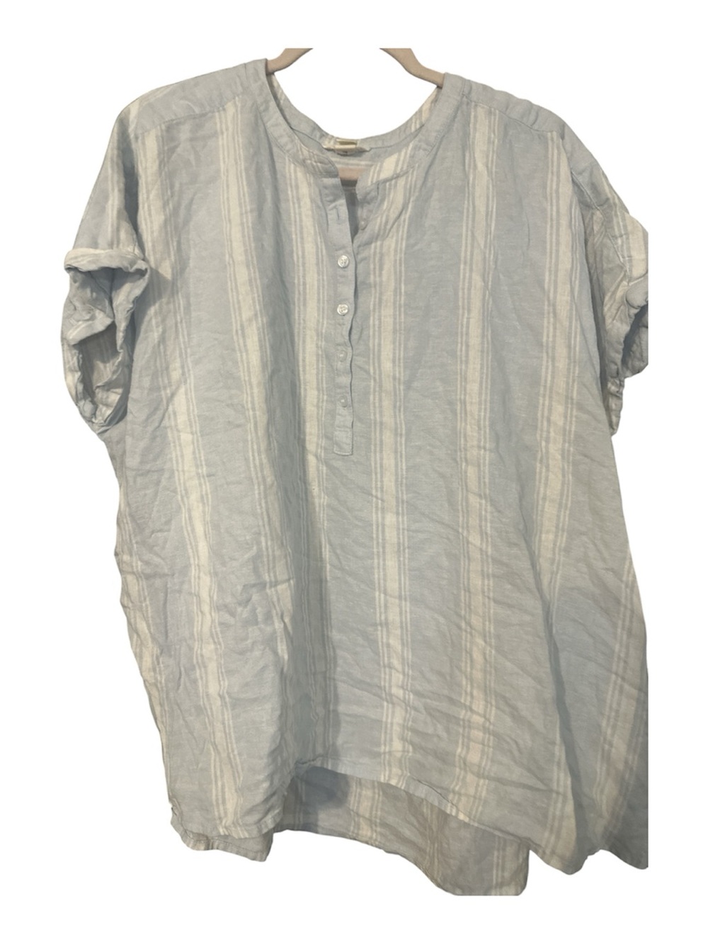 Caslon Light Blue & White Striped Casual Button-Down Shirt linen rayon 3x cute